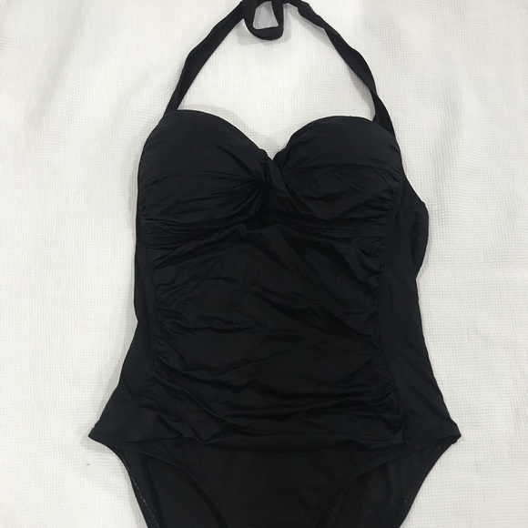 Liz Claiborne Swim Women 16 Black One Piece Neutral Minimalist Retro Pinup 80s - Picture 1 of 6